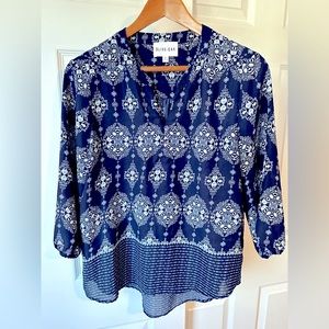 Navy Blue Olive & Oak Patterned 3/4 Sleeve Blouse — LP